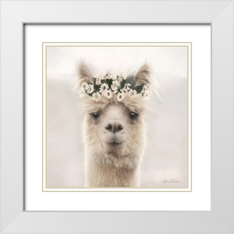 Alpaca with Flowers White Modern Wood Framed Art Print with Double Matting by Deiter, Lori