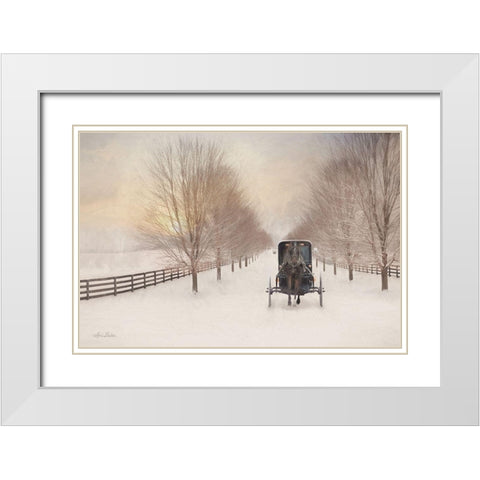 Snowy Amish Lane White Modern Wood Framed Art Print with Double Matting by Deiter, Lori