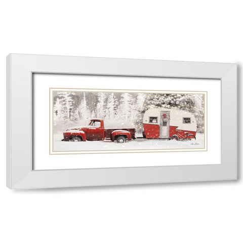 Christmas Camper with Bike White Modern Wood Framed Art Print with Double Matting by Deiter, Lori