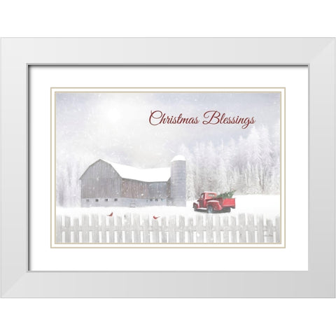 Christmas Blessings with Truck White Modern Wood Framed Art Print with Double Matting by Deiter, Lori