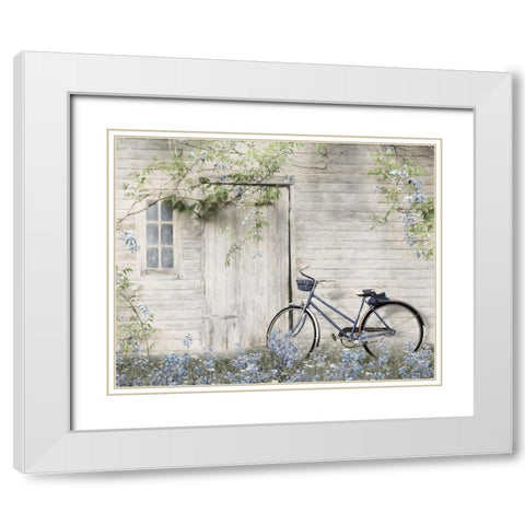Blue Bike at Barn      White Modern Wood Framed Art Print with Double Matting by Deiter, Lori