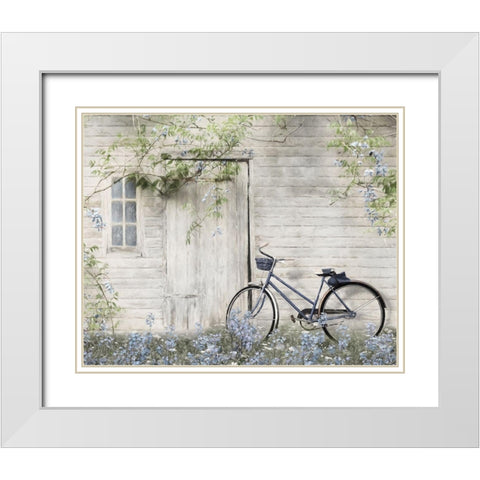 Blue Bike at Barn      White Modern Wood Framed Art Print with Double Matting by Deiter, Lori