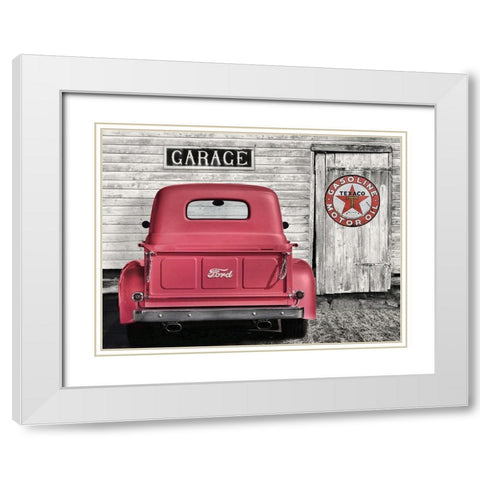 Red Truck with Texaco Sign White Modern Wood Framed Art Print with Double Matting by Deiter, Lori