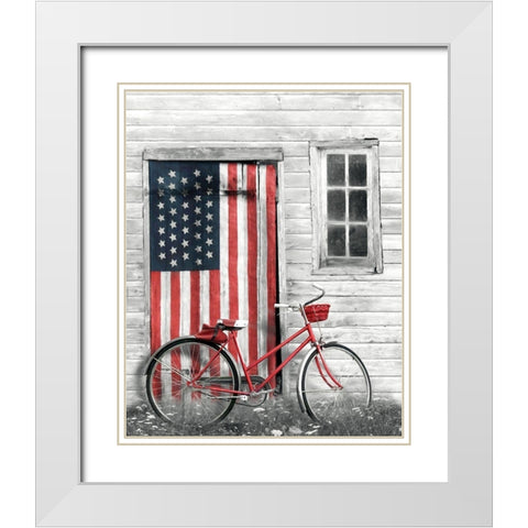 Patriotic Bicycle White Modern Wood Framed Art Print with Double Matting by Deiter, Lori
