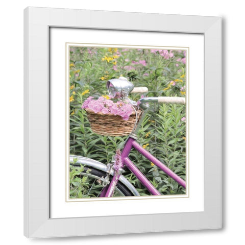 Pink Garden Bike White Modern Wood Framed Art Print with Double Matting by Deiter, Lori