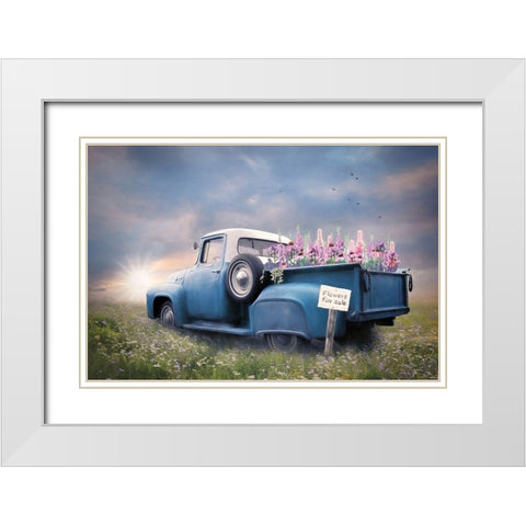 Blue Ford with Foxglove Flowers White Modern Wood Framed Art Print with Double Matting by Deiter, Lori