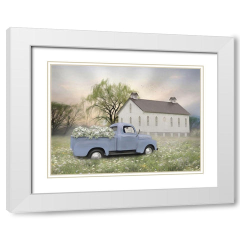 Blue Ford at Barn White Modern Wood Framed Art Print with Double Matting by Deiter, Lori