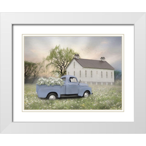 Blue Ford at Barn White Modern Wood Framed Art Print with Double Matting by Deiter, Lori