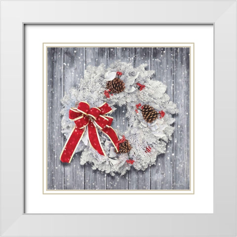 Christmas Wreath White Modern Wood Framed Art Print with Double Matting by Deiter, Lori