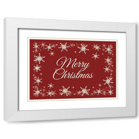 Merry Christmas Snowflakes White Modern Wood Framed Art Print with Double Matting by Deiter, Lori