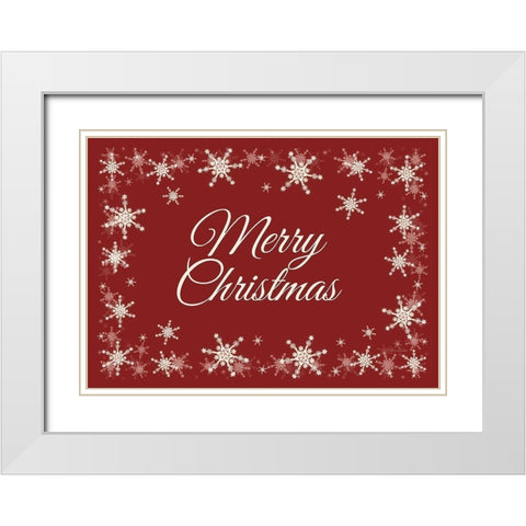 Merry Christmas Snowflakes White Modern Wood Framed Art Print with Double Matting by Deiter, Lori
