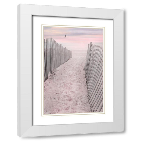 Pink Beach Sunrise White Modern Wood Framed Art Print with Double Matting by Deiter, Lori