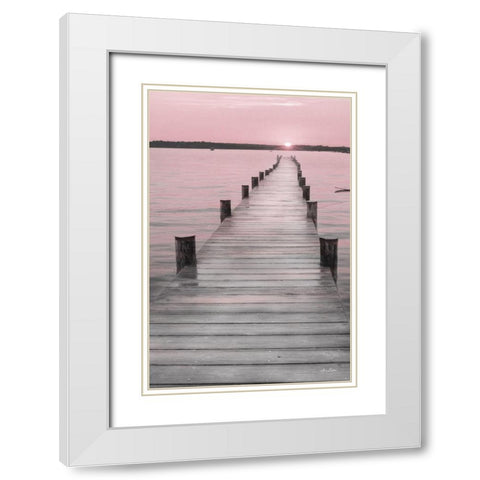 Pink Sunset at the Dock White Modern Wood Framed Art Print with Double Matting by Deiter, Lori