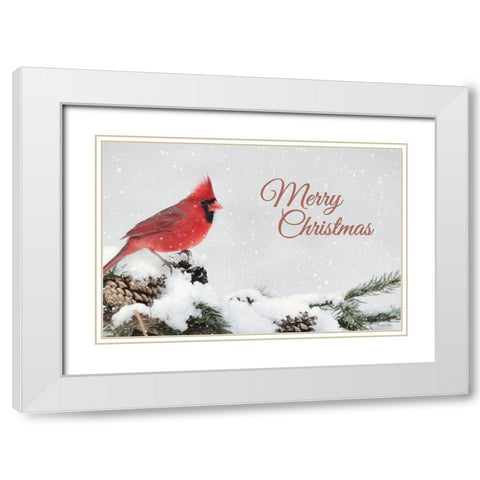 Merry Christmas Cardinal White Modern Wood Framed Art Print with Double Matting by Deiter, Lori