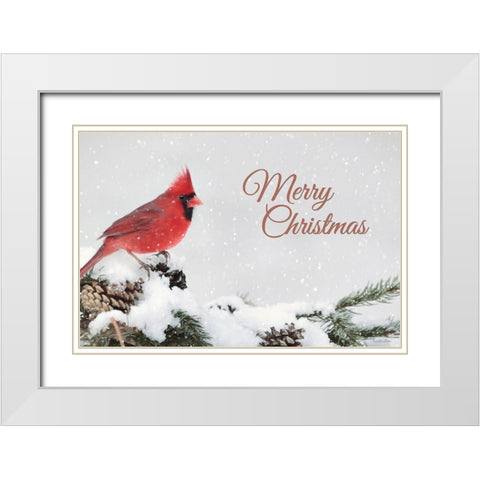 Merry Christmas Cardinal White Modern Wood Framed Art Print with Double Matting by Deiter, Lori