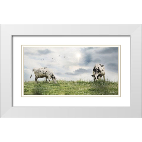 Grazing Dairy Cattle White Modern Wood Framed Art Print with Double Matting by Deiter, Lori