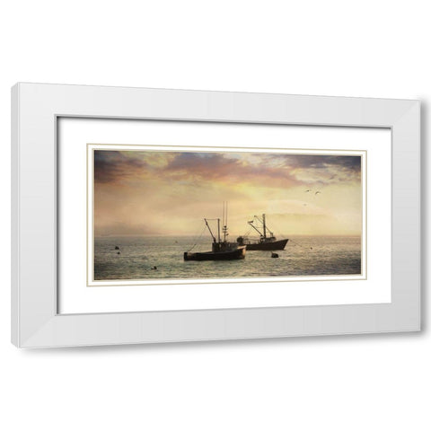 Bar Harbor Lobster Boats White Modern Wood Framed Art Print with Double Matting by Deiter, Lori