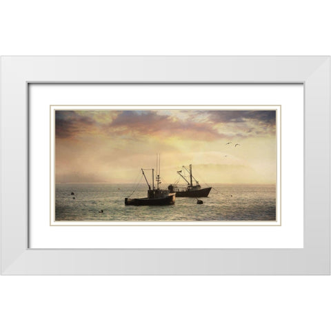 Bar Harbor Lobster Boats White Modern Wood Framed Art Print with Double Matting by Deiter, Lori