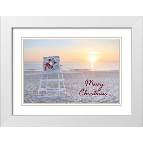 Merry Christmas Beach Sunrise White Modern Wood Framed Art Print with Double Matting by Deiter, Lori