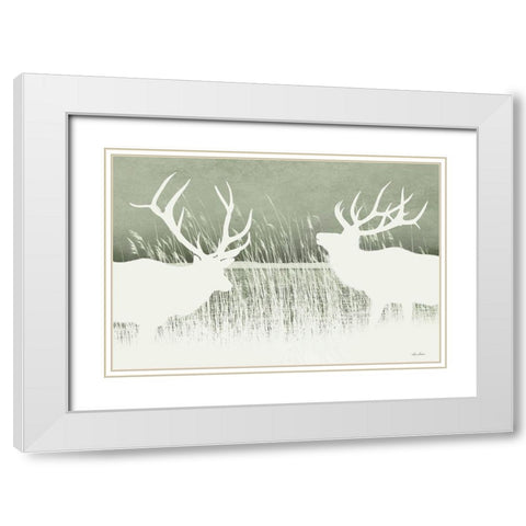 Elk Silhouettes White Modern Wood Framed Art Print with Double Matting by Deiter, Lori