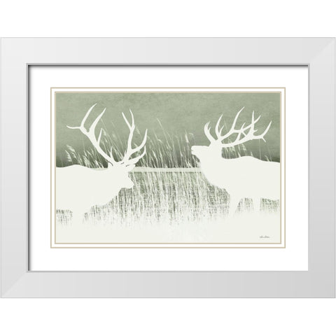 Elk Silhouettes White Modern Wood Framed Art Print with Double Matting by Deiter, Lori