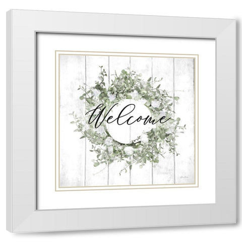 Welcome Wreath White Modern Wood Framed Art Print with Double Matting by Deiter, Lori
