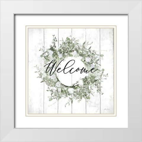 Welcome Wreath White Modern Wood Framed Art Print with Double Matting by Deiter, Lori