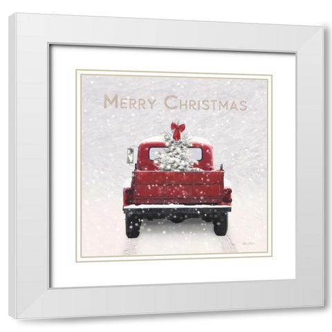Merry Christmas Truck White Modern Wood Framed Art Print with Double Matting by Deiter, Lori
