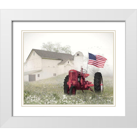 Old Glory at the Barn White Modern Wood Framed Art Print with Double Matting by Deiter, Lori