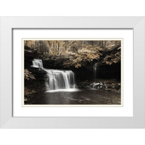 Golden Waterfall I White Modern Wood Framed Art Print with Double Matting by Deiter, Lori