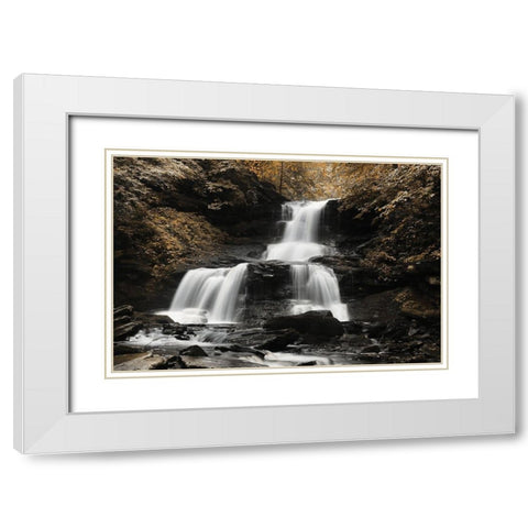 Golden Waterfall II White Modern Wood Framed Art Print with Double Matting by Deiter, Lori