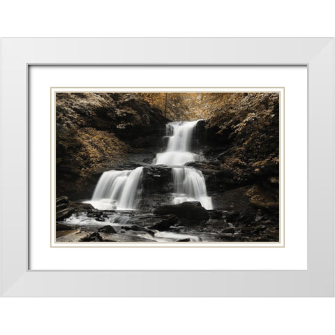 Golden Waterfall II White Modern Wood Framed Art Print with Double Matting by Deiter, Lori