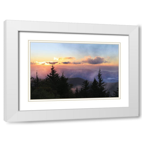 Foggy Mountain Sunrise White Modern Wood Framed Art Print with Double Matting by Deiter, Lori