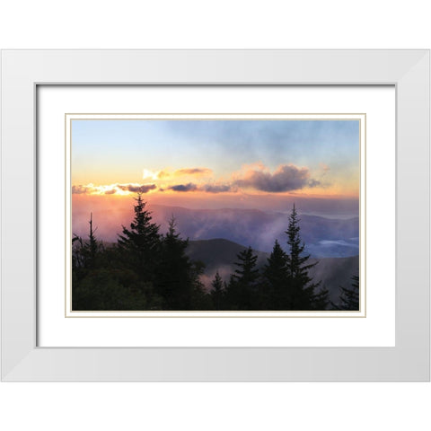 Foggy Mountain Sunrise White Modern Wood Framed Art Print with Double Matting by Deiter, Lori