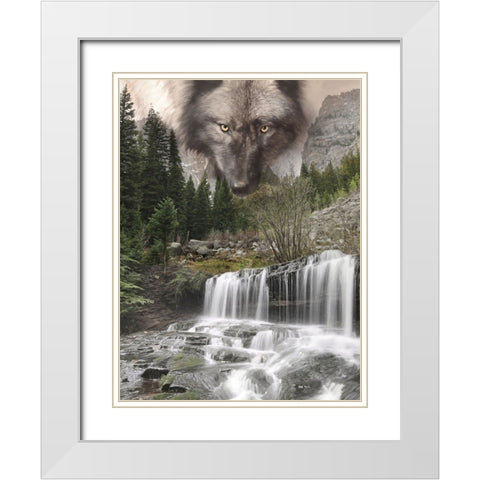 Watchful Wolf White Modern Wood Framed Art Print with Double Matting by Deiter, Lori