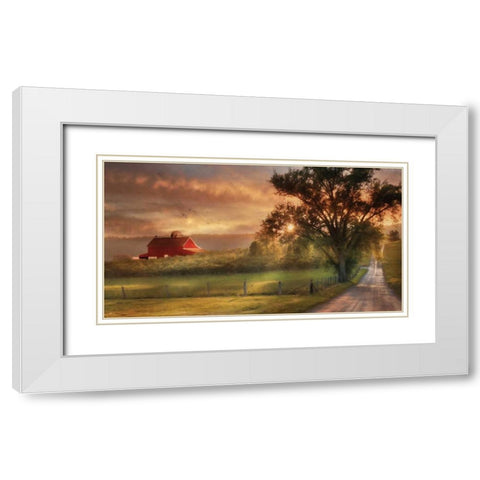 Country Lane Sunset White Modern Wood Framed Art Print with Double Matting by Deiter, Lori
