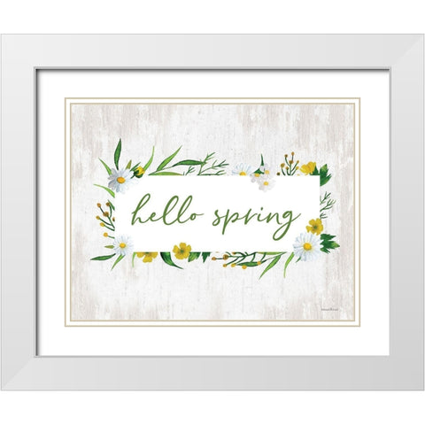 Hello Spring White Modern Wood Framed Art Print with Double Matting by Lettered and Lined