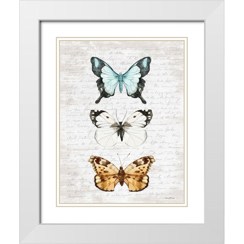 Butterfly Trio White Modern Wood Framed Art Print with Double Matting by Lettered and Lined