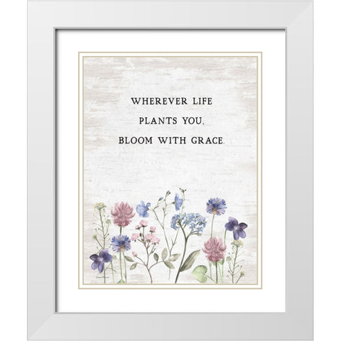 Bloom with Grace White Modern Wood Framed Art Print with Double Matting by Lettered and Lined