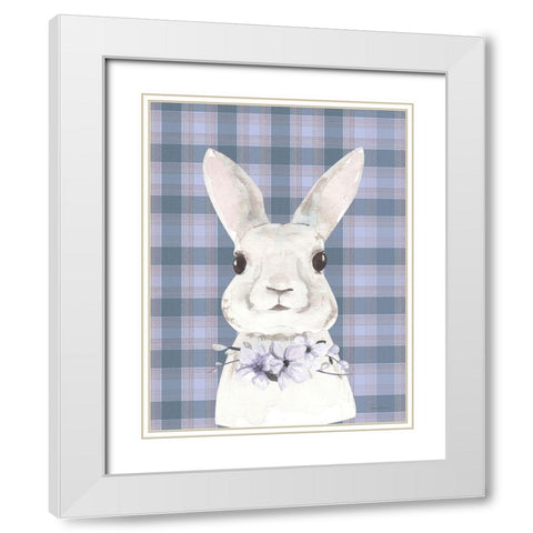 Plaid Bunny Floral White Modern Wood Framed Art Print with Double Matting by Lettered and Lined