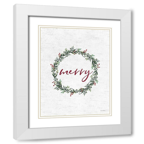 Merry Wreath White Modern Wood Framed Art Print with Double Matting by Lettered and Lined