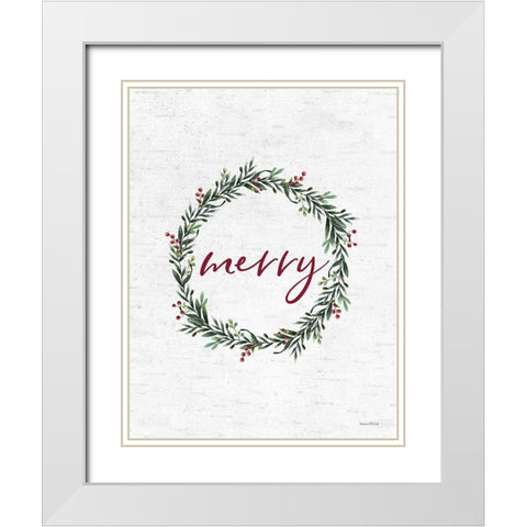 Merry Wreath White Modern Wood Framed Art Print with Double Matting by Lettered and Lined
