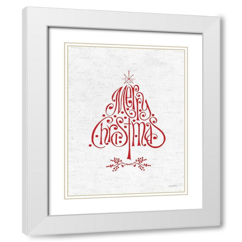 Merry Christmas Tree White Modern Wood Framed Art Print with Double Matting by Lettered and Lined