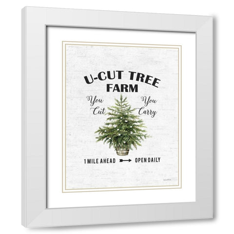 U-Cut Tree Farm White Modern Wood Framed Art Print with Double Matting by Lettered and Lined