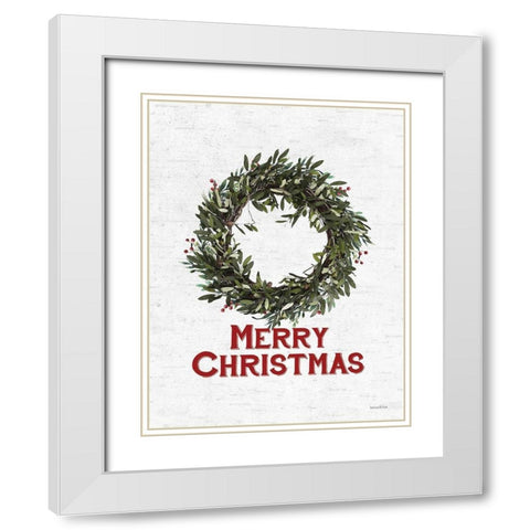 Merry Christmas Wreath White Modern Wood Framed Art Print with Double Matting by Lettered and Lined