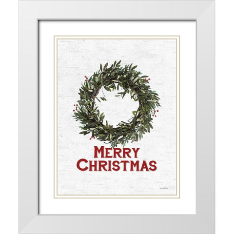Merry Christmas Wreath White Modern Wood Framed Art Print with Double Matting by Lettered and Lined