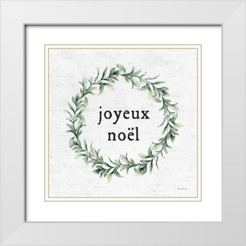 Joyeux Noel White Modern Wood Framed Art Print with Double Matting by Lettered and Lined