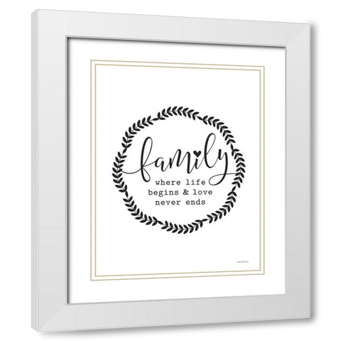 Family - Where Life Begins White Modern Wood Framed Art Print with Double Matting by Lettered and Lined