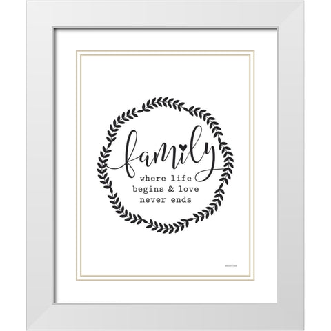 Family - Where Life Begins White Modern Wood Framed Art Print with Double Matting by Lettered and Lined