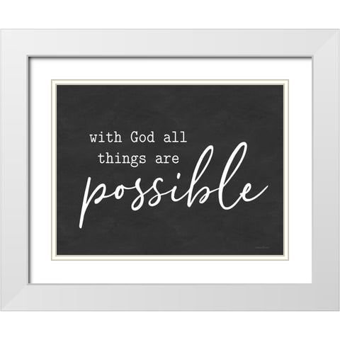 With God All Things Are Possible White Modern Wood Framed Art Print with Double Matting by lettered And lined